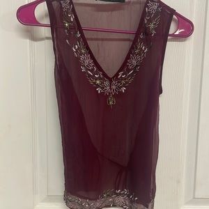 Single Sheer Plum Embroidered Floral Top